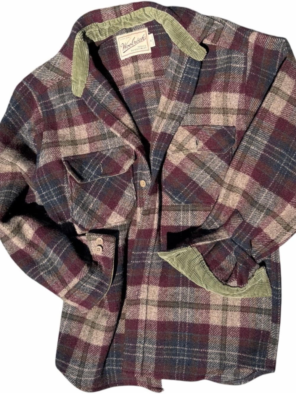 Vintage Woolrich "Rugged Outdoorwear" shacket, Rare Maroon Plaid w/Sage Green